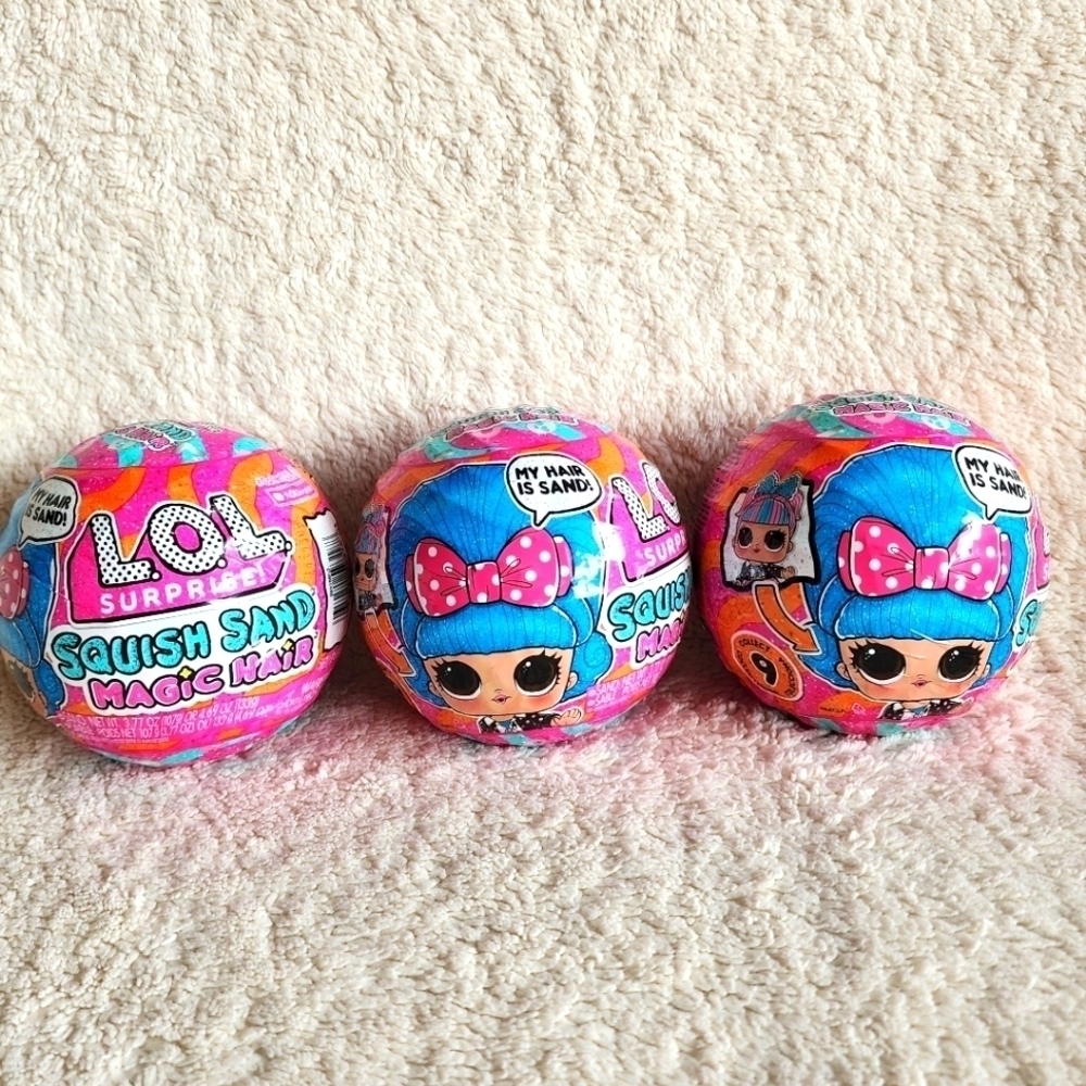 New Lol Surprise bundle of 3 Squish Sand Magic Hair Tots with Collectible Doll